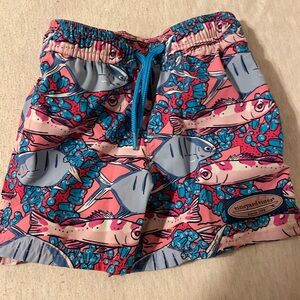 Vineyard Vines Kids Swim Trunks - Pink and Blue Fish Design
